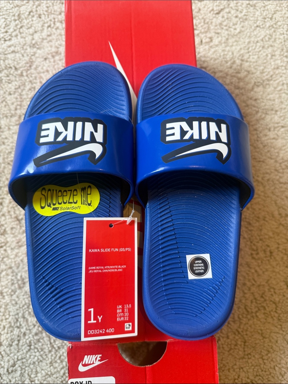 Nike Blue Kawa Slide Sandals with White Logo